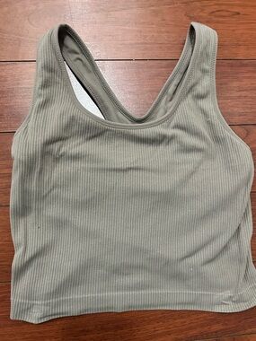 CALIA by Carrie Underwood Ribbed Olive Green Scoop-Back Sports Bra